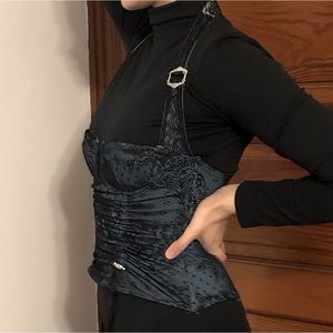 Blue lace corset with ribbing